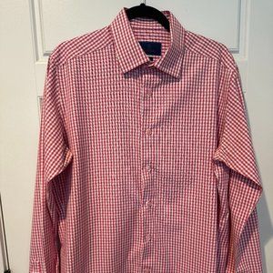 David Donahue Dress Shirt 16 1/2 36/37 Gingham Red/White